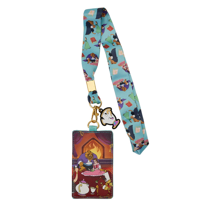 Disney Beauty & The Beast Fireplace Scene Lanyard W/PU Cardholder