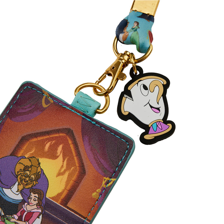 Disney Beauty & The Beast Fireplace Scene Lanyard W/PU Cardholder