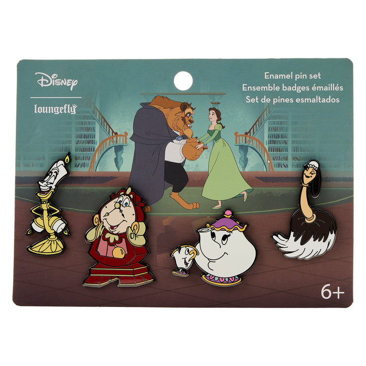 Disney Beauty & The Beast Library Scene 4 Pc Pin Set